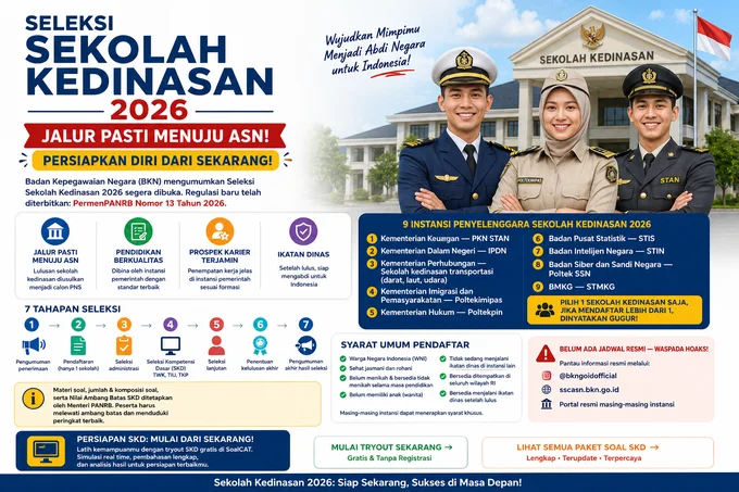 Sekolah Kedinasan 2026 Segera Dibuka: 9 Instansi, 7 Tahapan, dan Cara Persiapannya